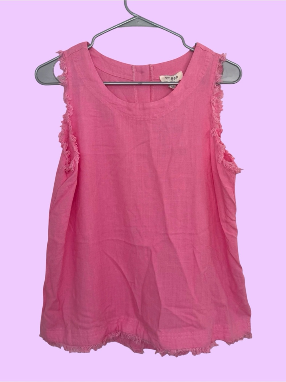 Umgee Sleeveless Fringe Tank Top Pink Botton Back Women’s Size Small Summer Cute